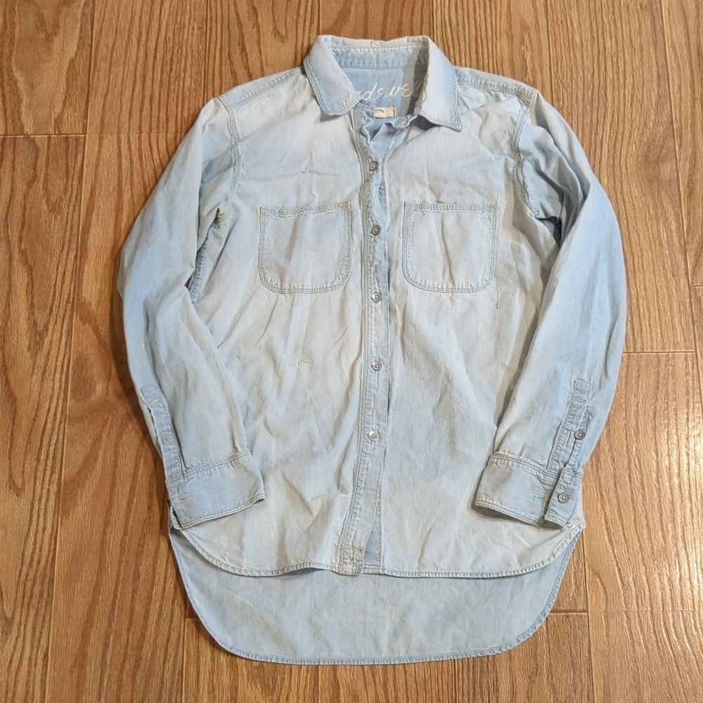 Madewell chambray button-down shirt high-low hem 100% cotton women's size XS